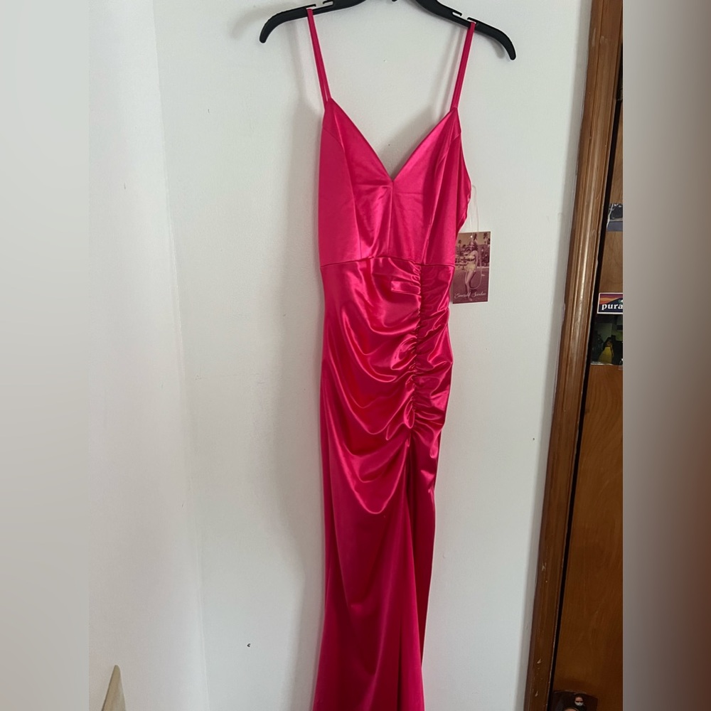 Hot Pink Prom Dress With Slit